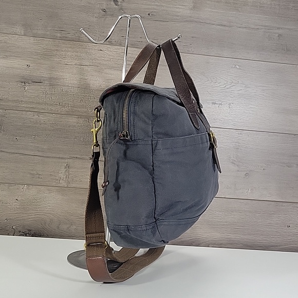 Men\'s JCrew Waxed Canvas Bag in Blue with Brown Leather Trim Messenger Bag